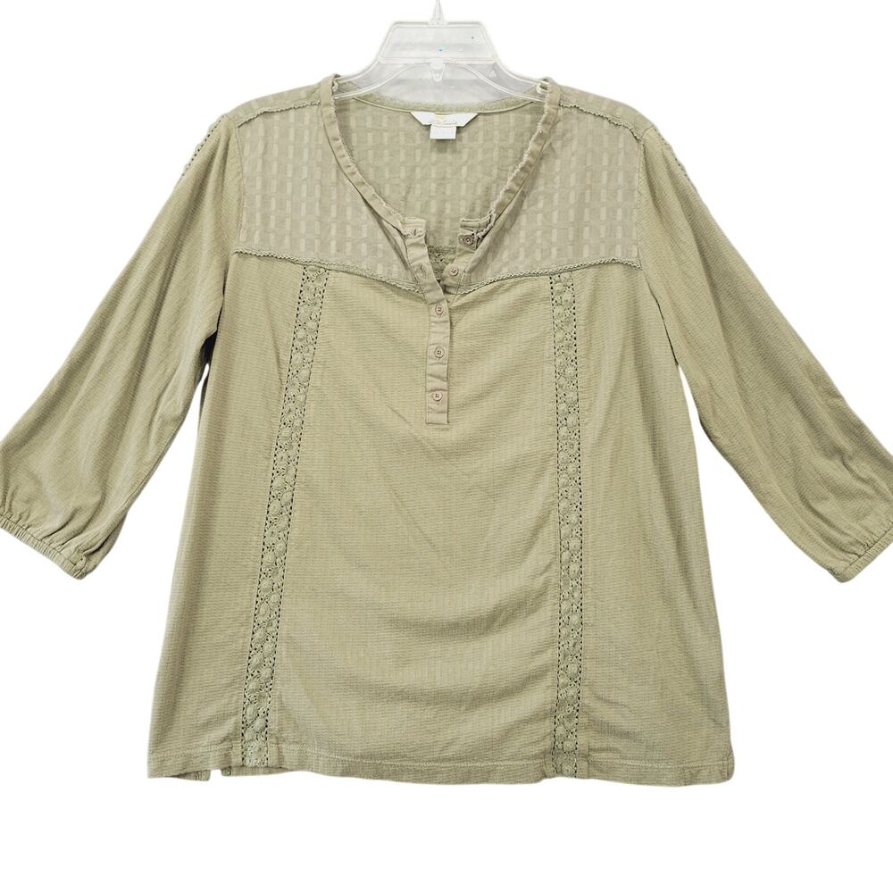 Bob Timberlake Green Shirt Classic 3/4 Sleeve Top Casual Textured Women's Size L